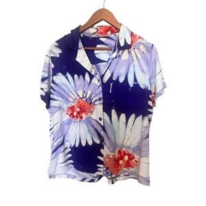 Jams World Lazy Daisy Hawaiian Rayon Floral Shirt Women's Sz Medium USA